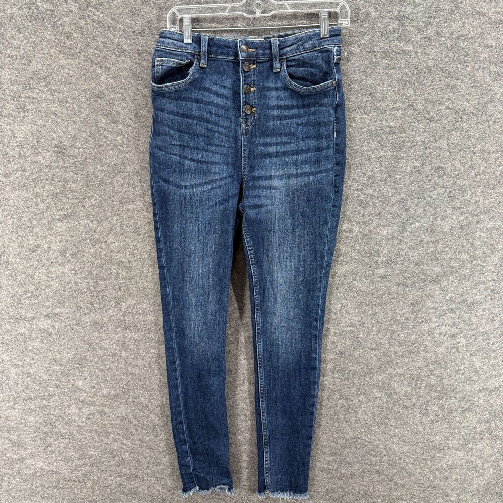 True Craft Jeans Women 16 Blue Denim Dark Wash High Rise Skinny Cut Off Pockets